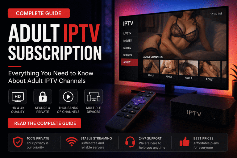 Adult IPTV Subscription guide showing IPTV streaming on a modern television screen